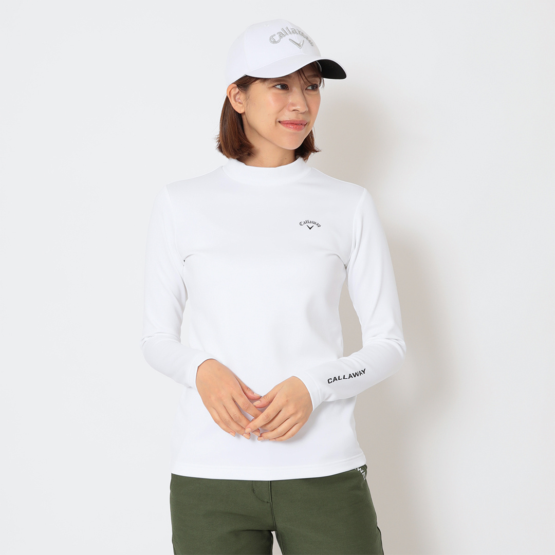 ダブルニット裏起毛モックネック長袖シャツ (WOMENS)