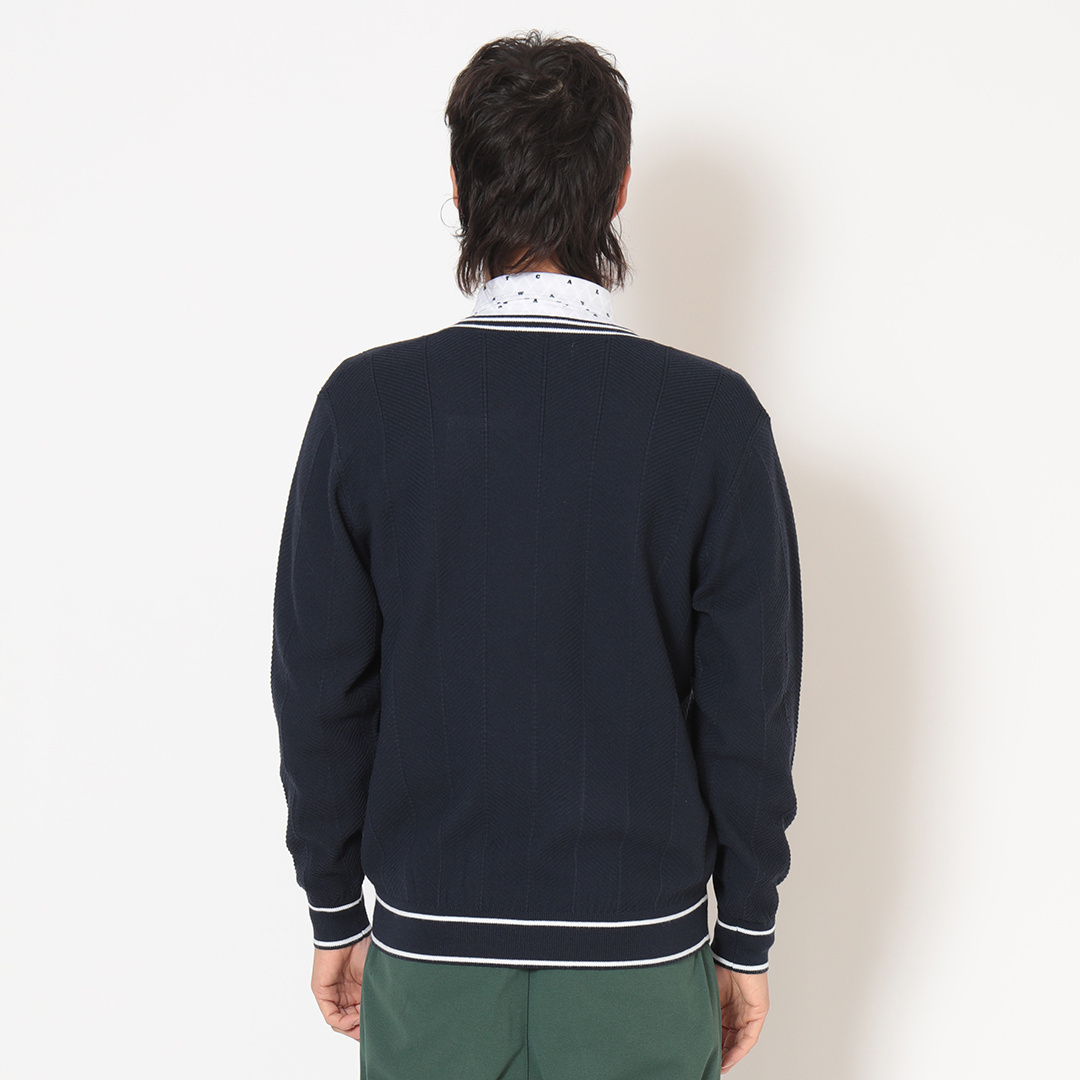 へリンボン編みポリエステルVネックニット (MENS)