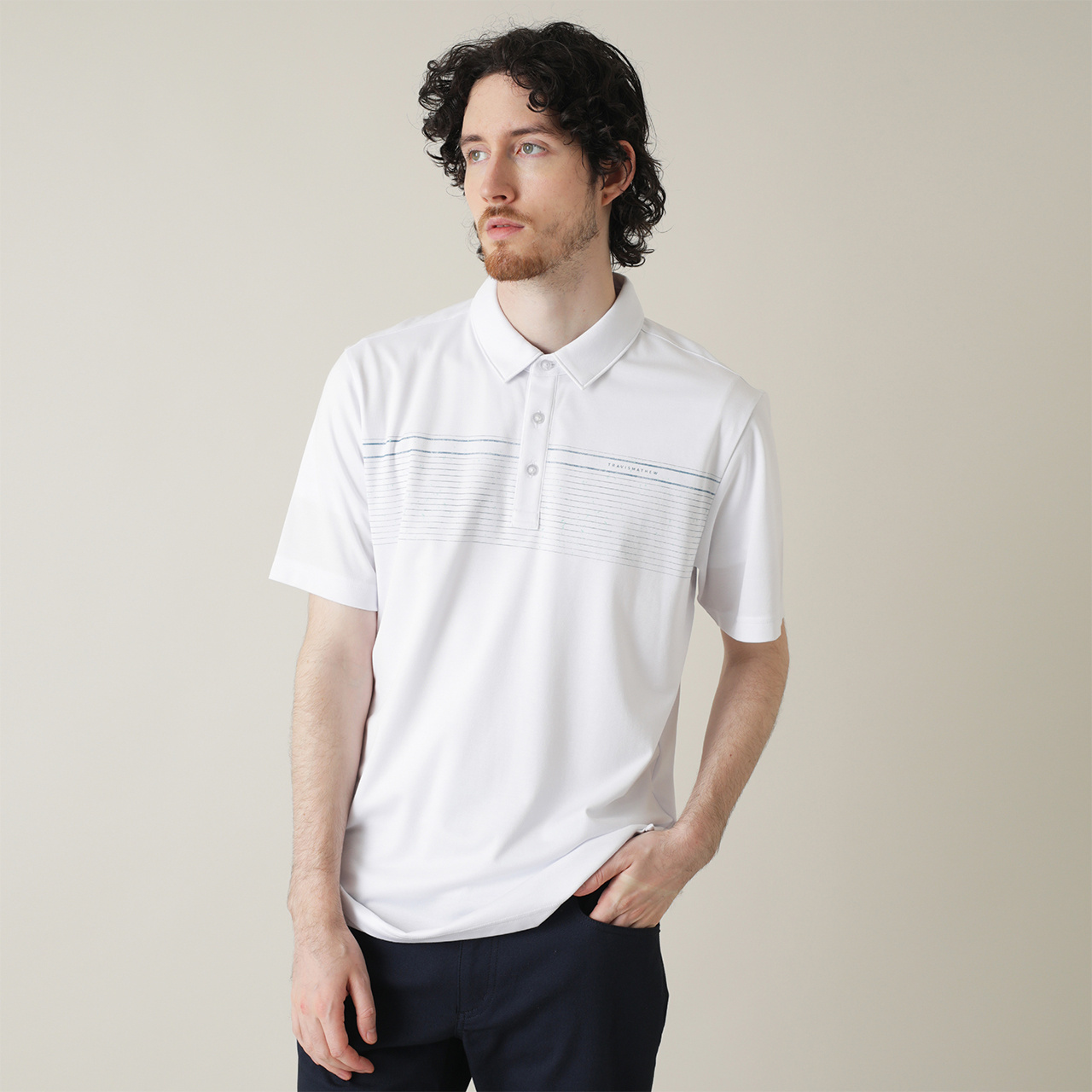 T/C チェストプリント 半袖ポロ(MENS)