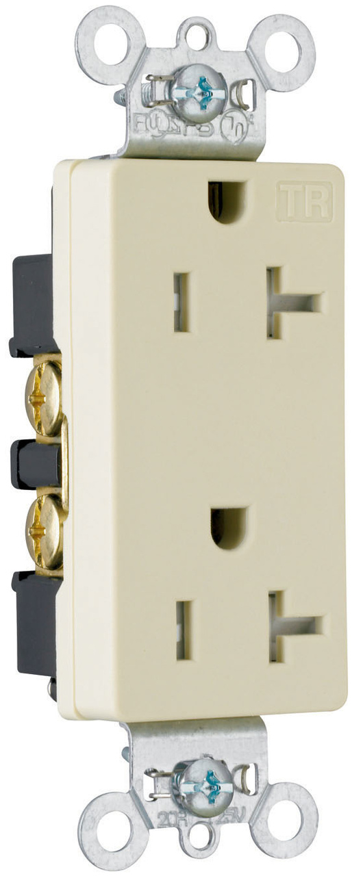 Tamper-Resistant Heavy Duty Decorator Spec Grade Receptacles, Back and Side Wire, 20A, 125V, Ivory