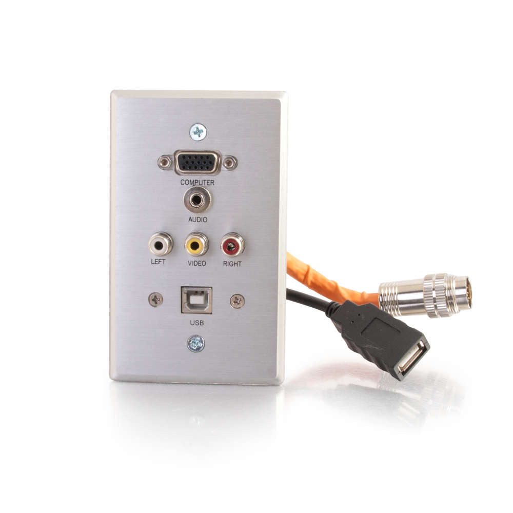 RapidRun Single Gang Integrated VGA (HD15) + 3.5mm + Composite Video + Stereo Audio + USB Wall Plate