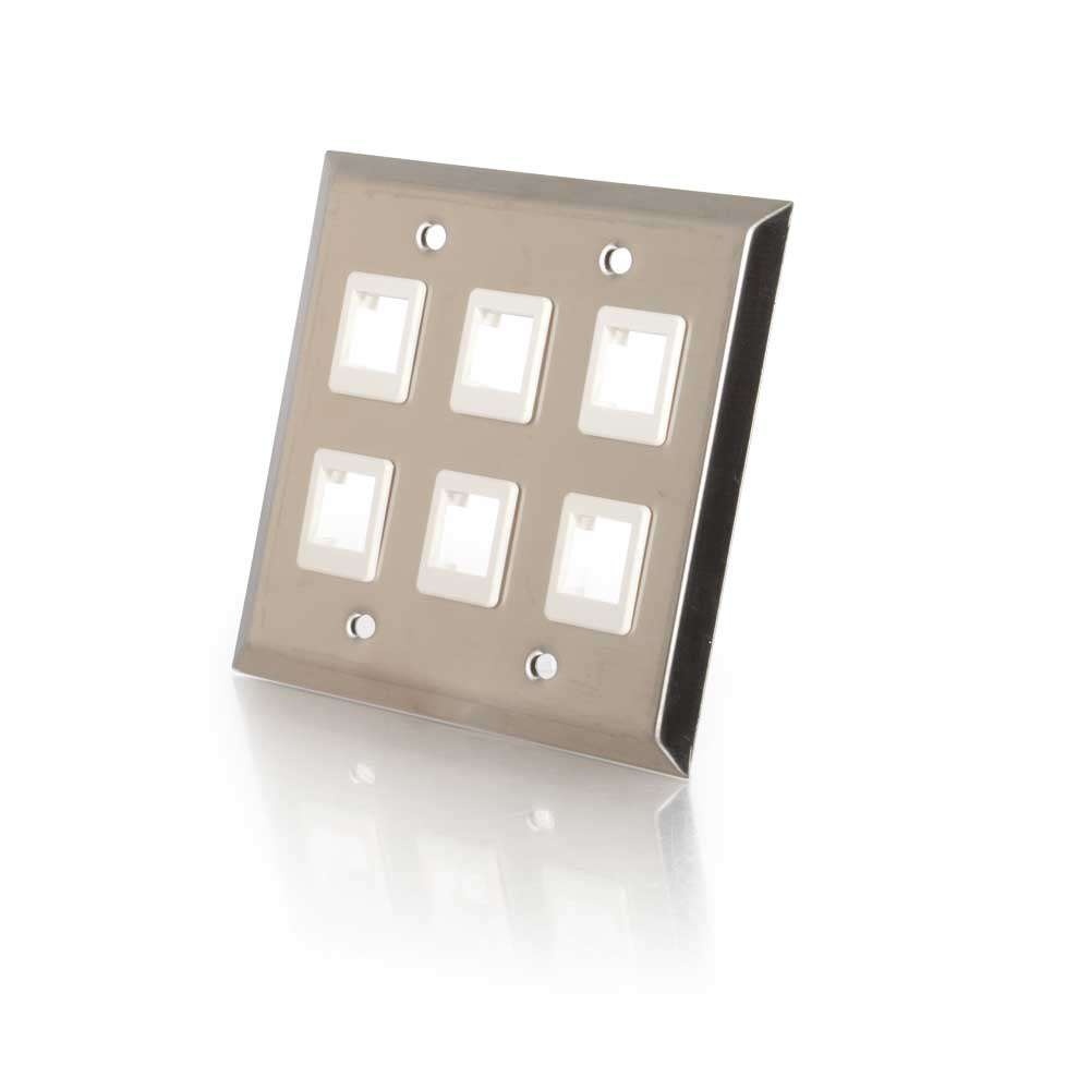 Six Port Keystone Double Gang Wall Plate - Stainless Steel