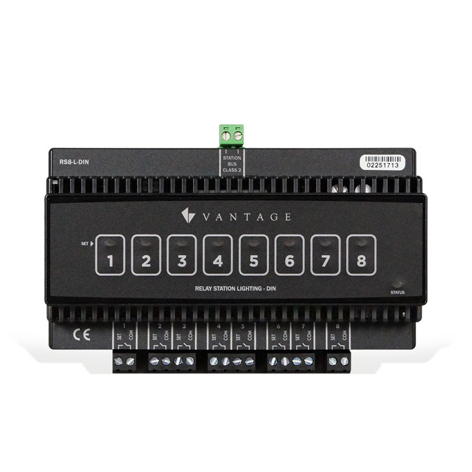Straight-on shot of the RS8-L-DIN Lighting Relay Module (DIN)
