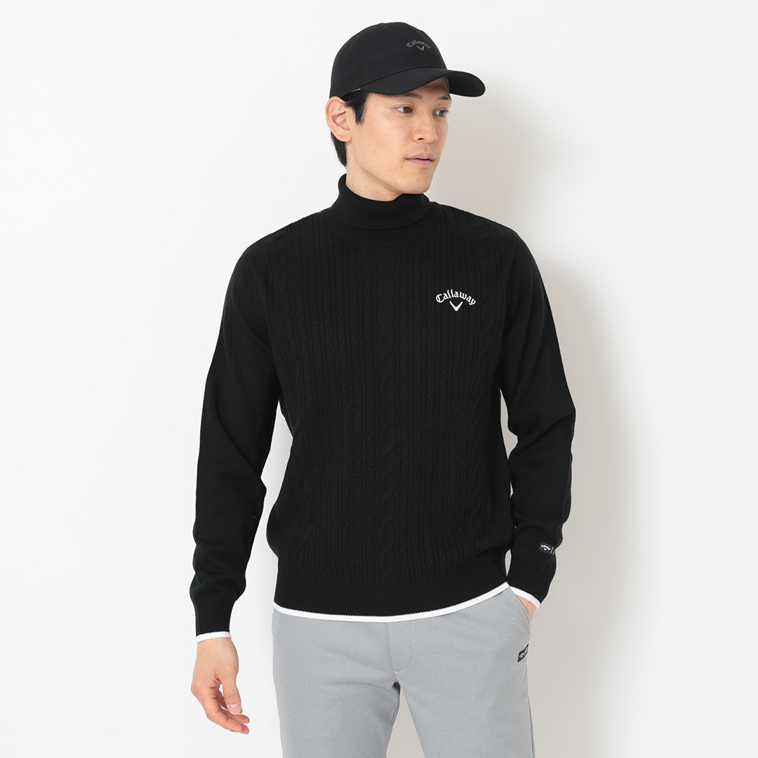 ケーブル編みタートルネックアクリルニット (MENS)