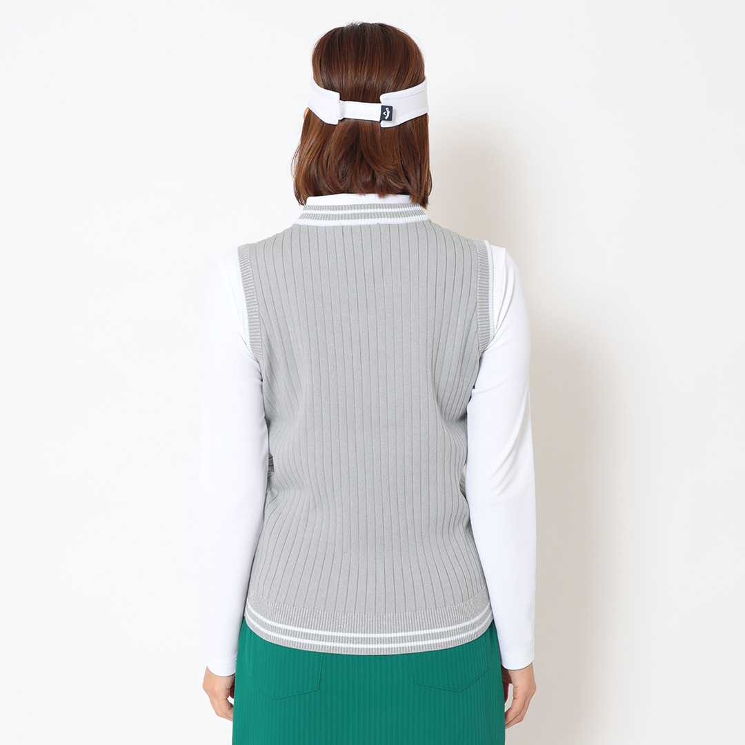 リブ編みVネックニットベスト (WOMENS)