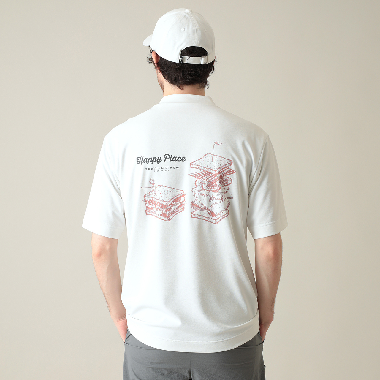 半袖バックプリントリラックスモックネック(MENS)