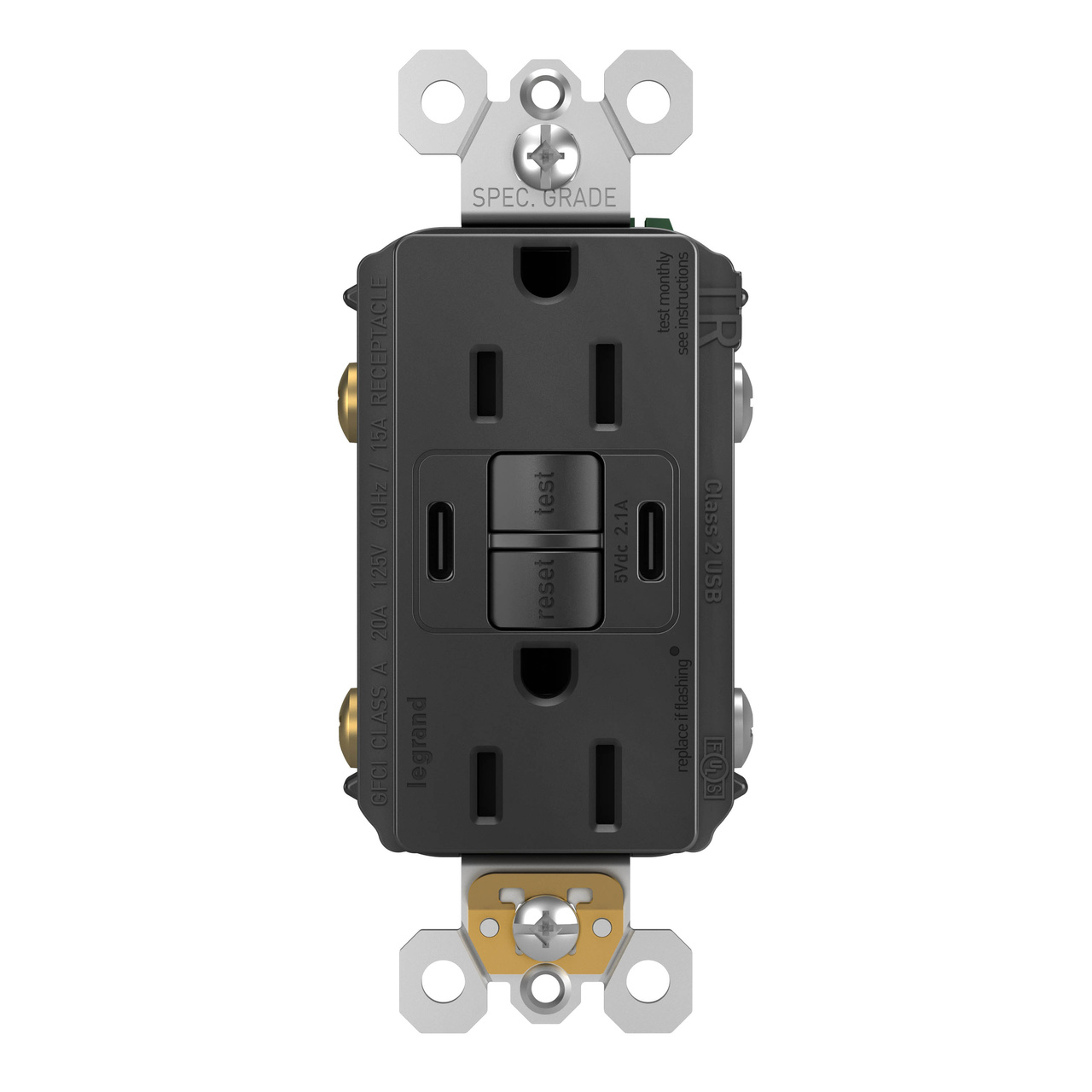 radiant Collection GFCI USB Type C/C Outlet in Black