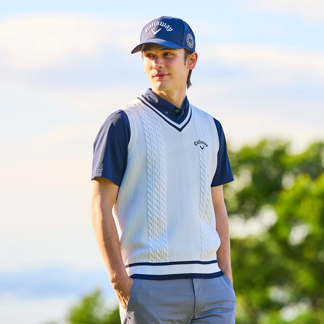 Callaway グリーン タートルネック ニットベスト M Callaway（キャロウェイ） ゴルフウェア 長袖セーター 秋 冬 畦編み