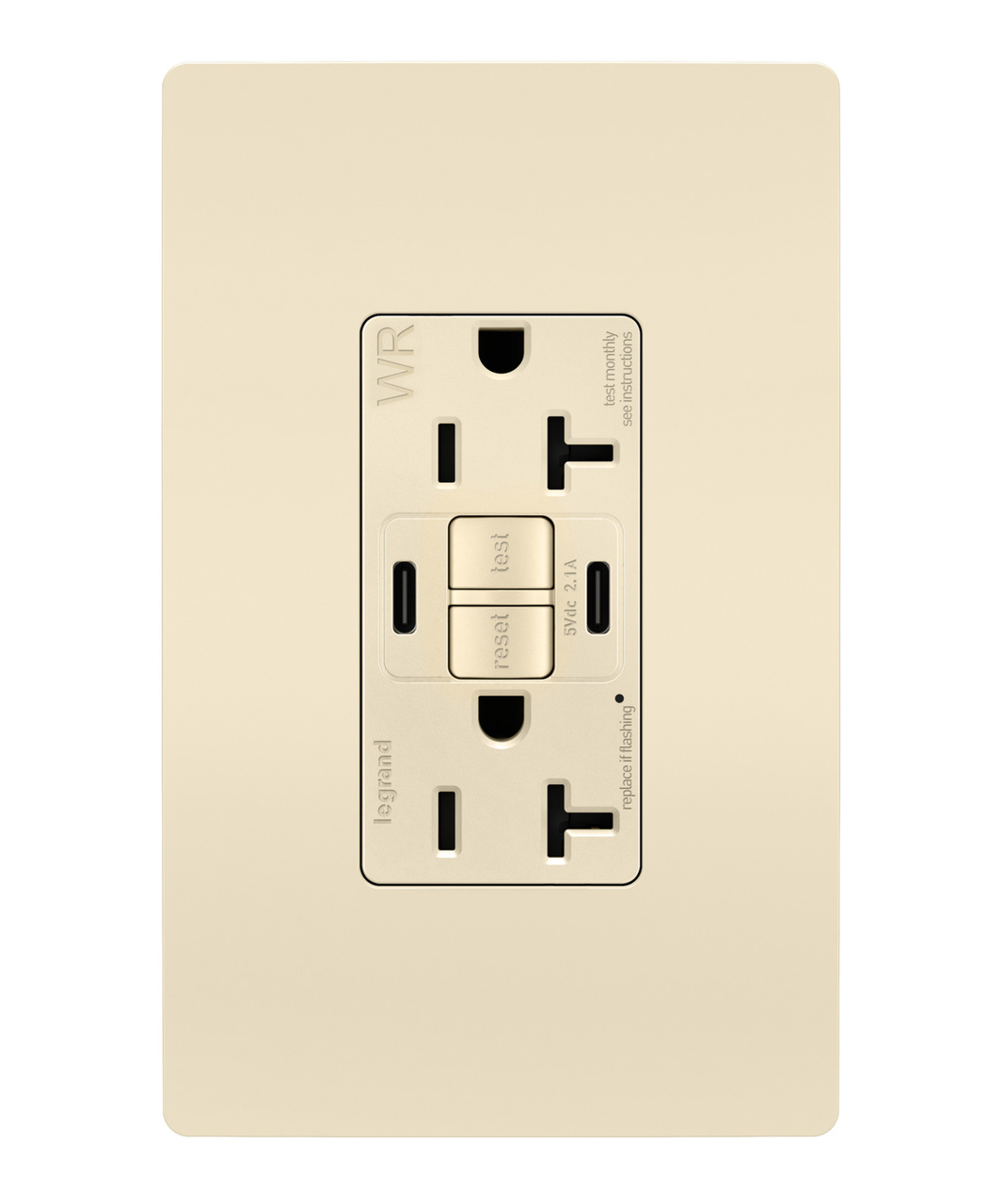 radiant® 20A Tamper-Resisant Outdoor Self-Test GFCI USB Type-C/C Outlet