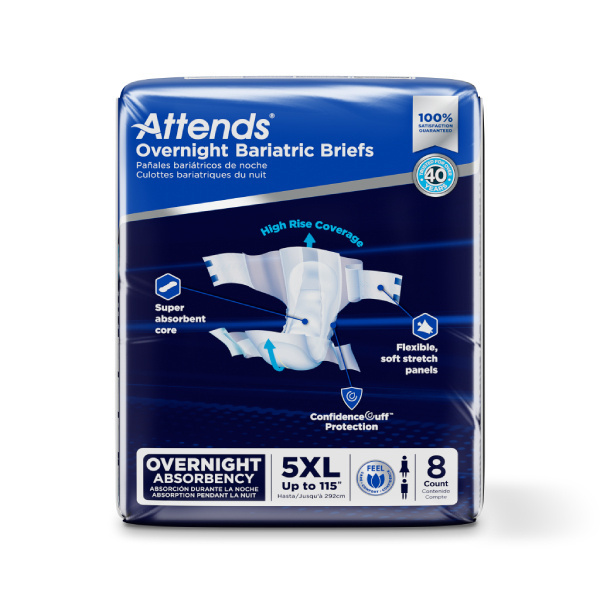 Attends Overnight Bariatric Briefs, 5XL, 8/bag (ATB5XLT Health & Beauty Health Care Incontinence Aids) photo