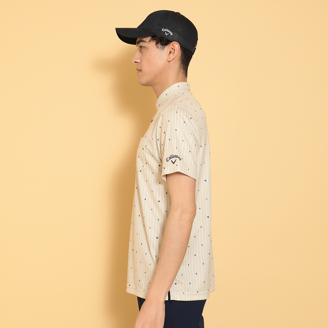 ポリエステルハニカムストライプ柄半袖シャツ (MENS)