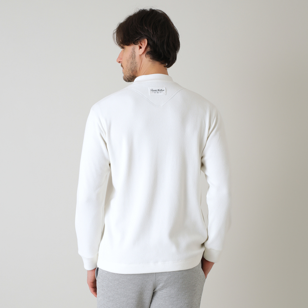 長袖ワッフル胸ポケットセミモックネック(MENS)