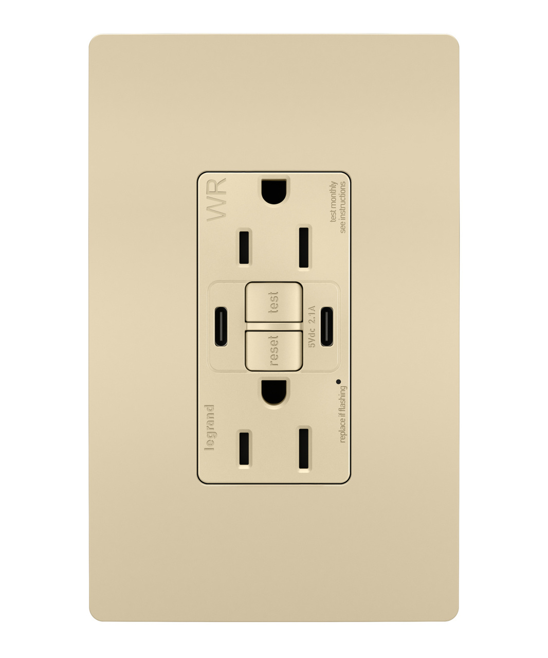 radiant® 15A Tamper-Resisant Outdoor Self-Test GFCI USB Type-C/C Outlet