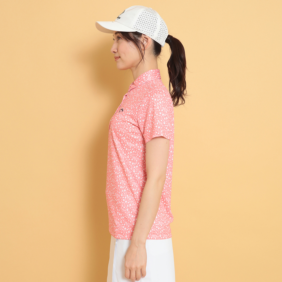 ポリエステルハニカム小花柄半袖シャツ (WOMENS)