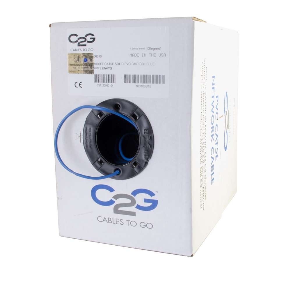 Cat5e Bulk Unshielded (UTP) Ethernet Network Cable with Solid Conductors - Riser CMR-Rated - Blue (TAA)
