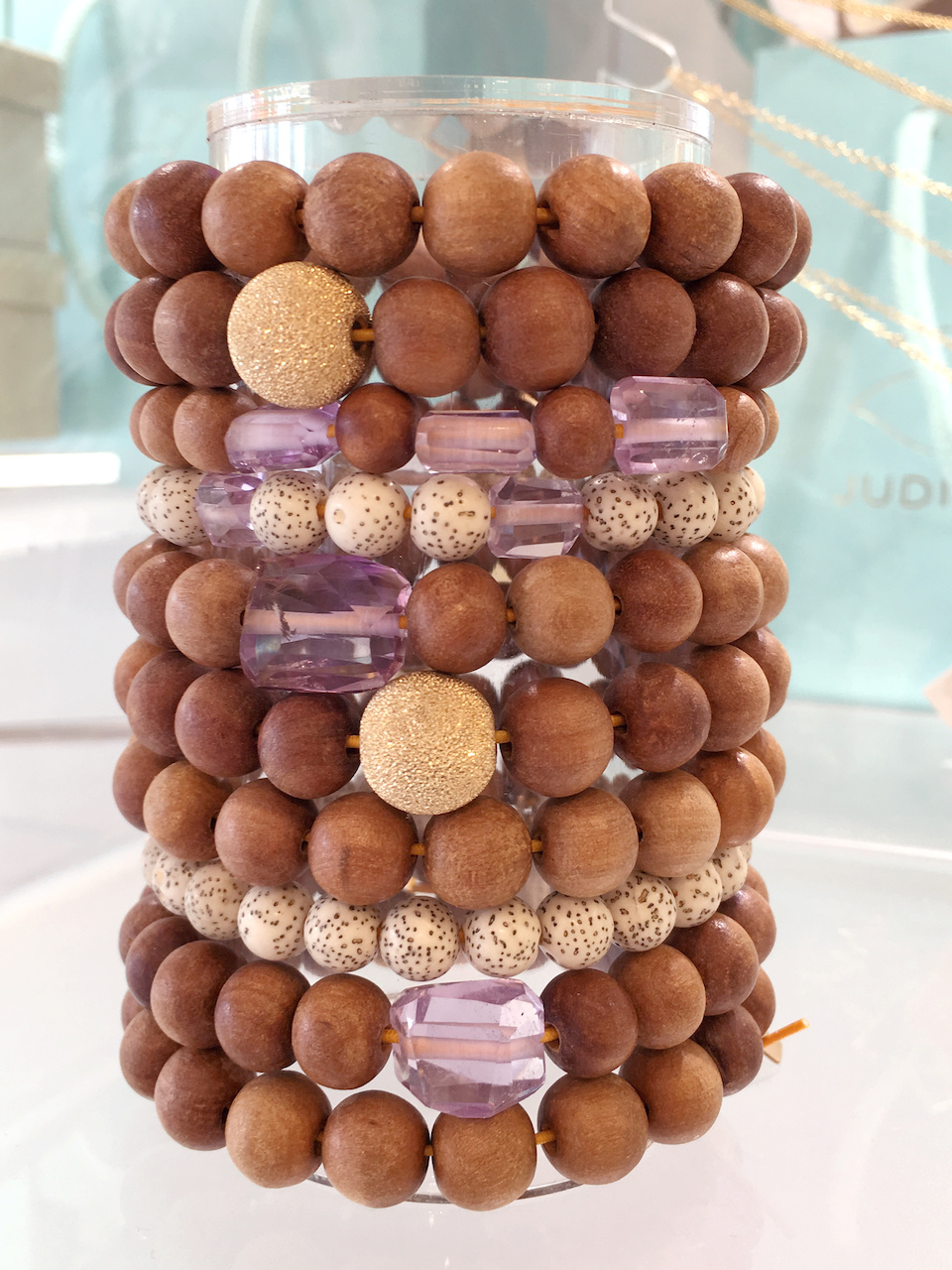 From Judith Bright: Sandalwood and pink amethyst bracelets, ranging from $48 to $108 From Judith Bright: Sandalwood and pink amethyst bracelets, ranging from $48 to $108