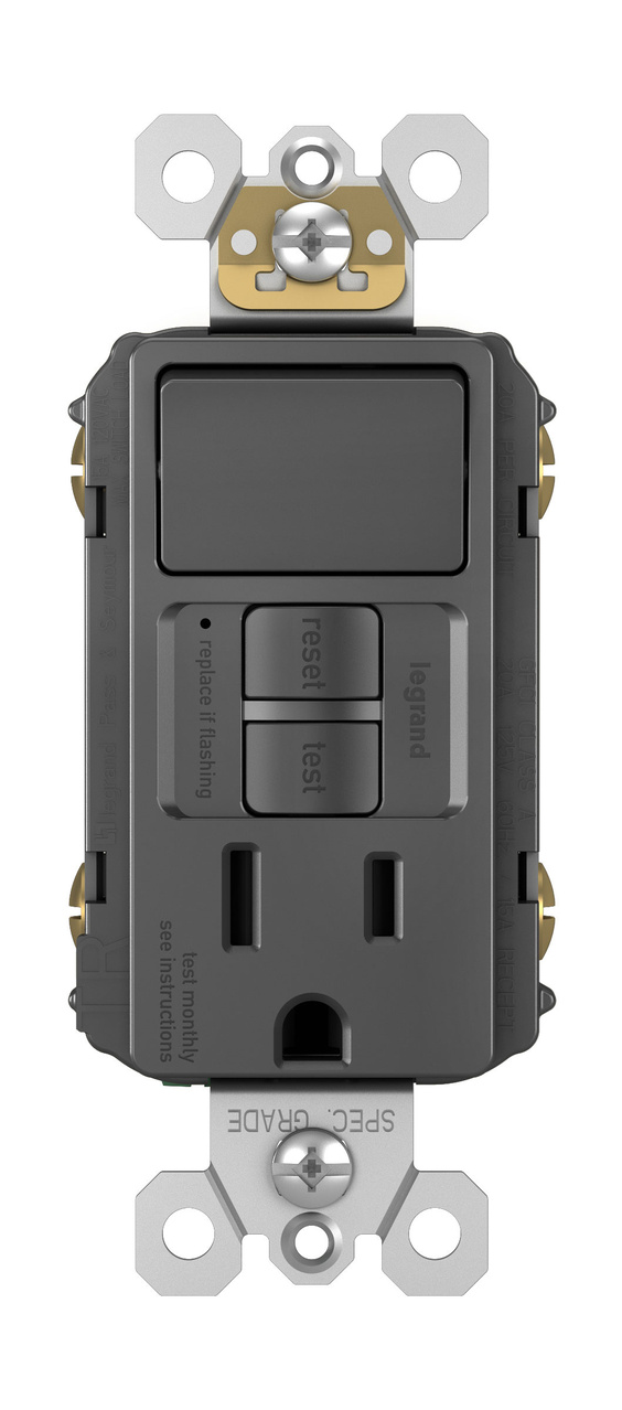 radiant Single Pole Switch with Tamper Resistant Self Test GFCI Outlet