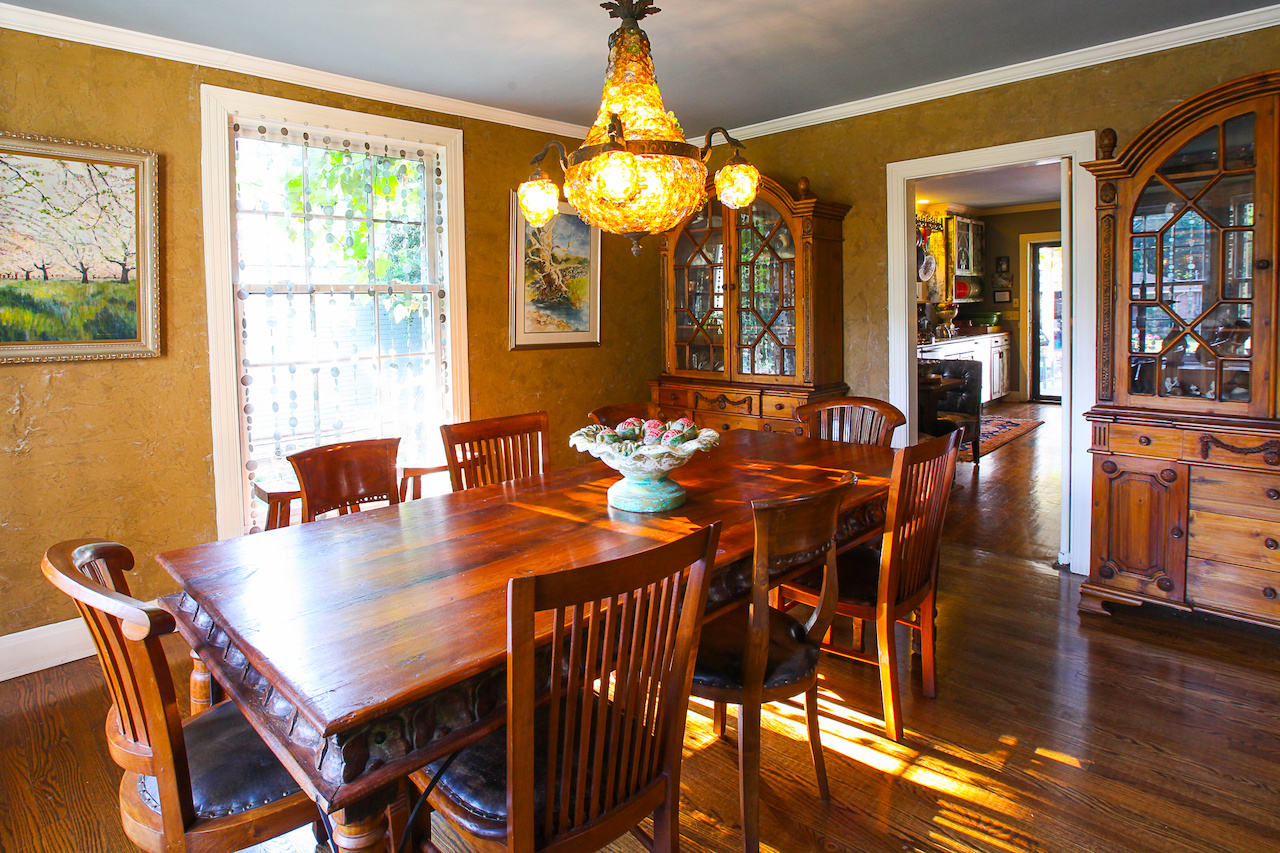 The dining room is where appetizers and wine are served for the Friday night dinner parties.