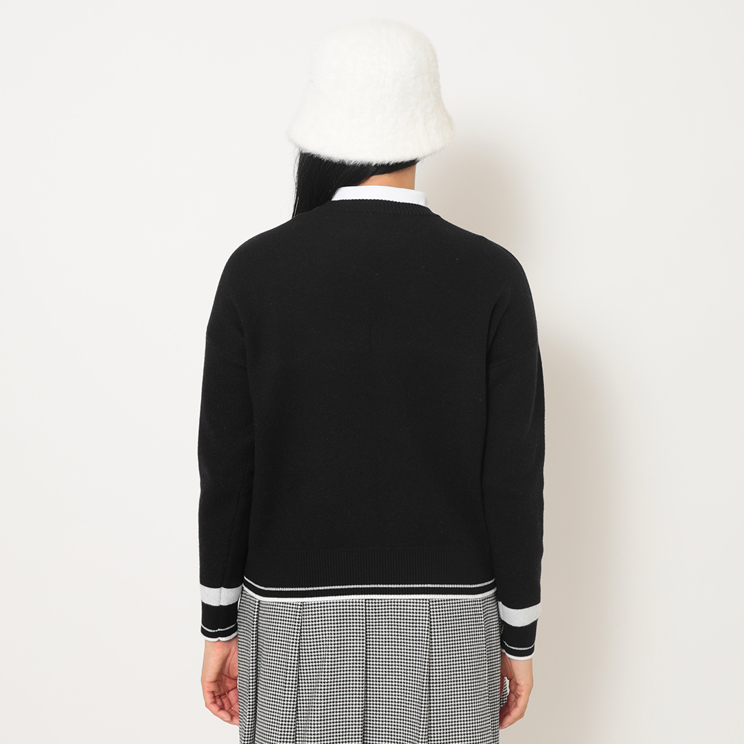 クルーネック長袖ラインストーン付きニット (WOMENS)