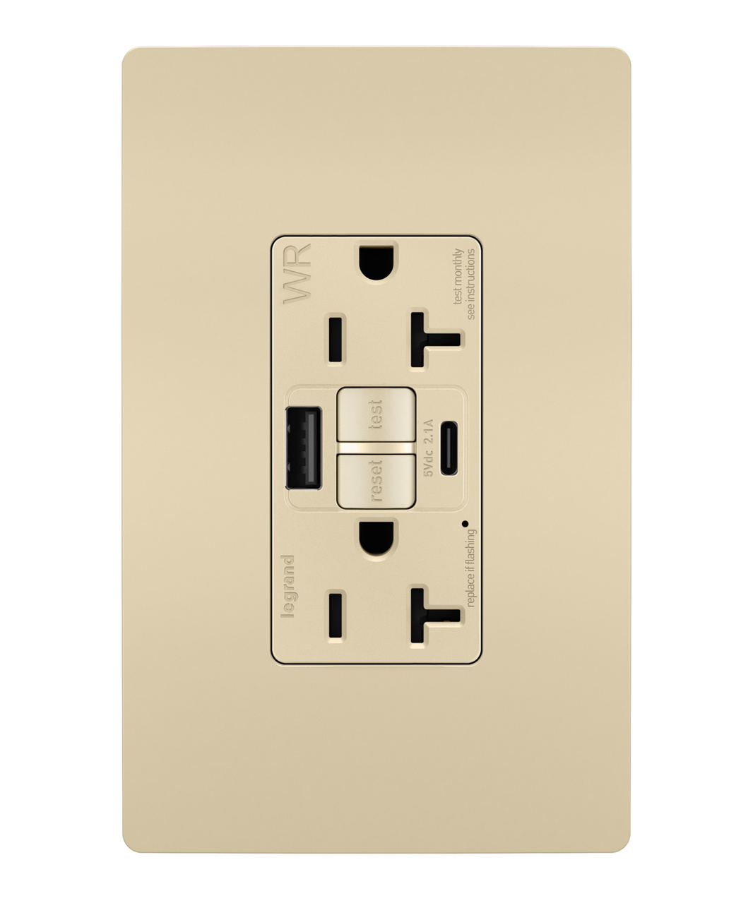 radiant® 20A Tamper-Resisant Outdoor Self-Test GFCI USB Type-A/C Outlet