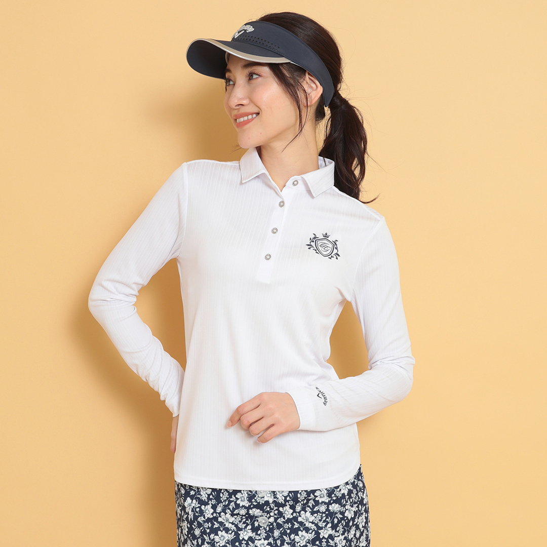 【新品】アダバット　ゴルフ　ミラノリブ　ロゴストライプシャツウェア　48サイズ ストライプ長袖シャツ (WOMENS)