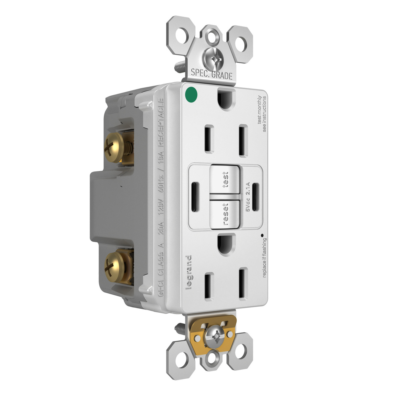 radiant® 15A Hospital-Grade Tamper-Resisant Self-Test GFCI USB Type-C/C Outlet
