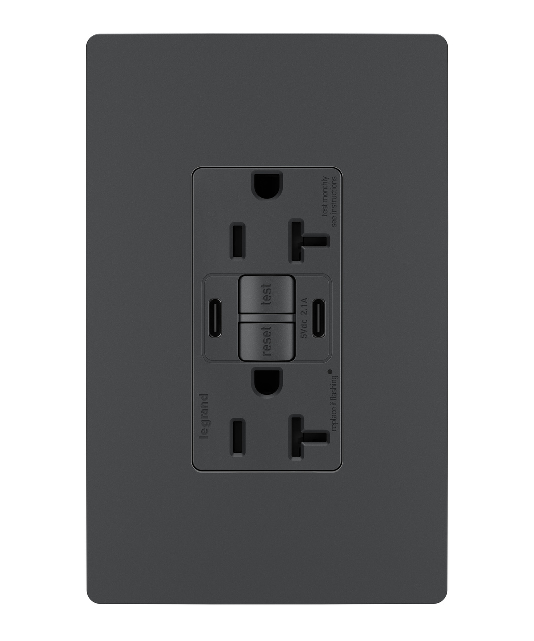 radiant Collection 20 amp GFCI USB Type C/C Outlet in Graphite