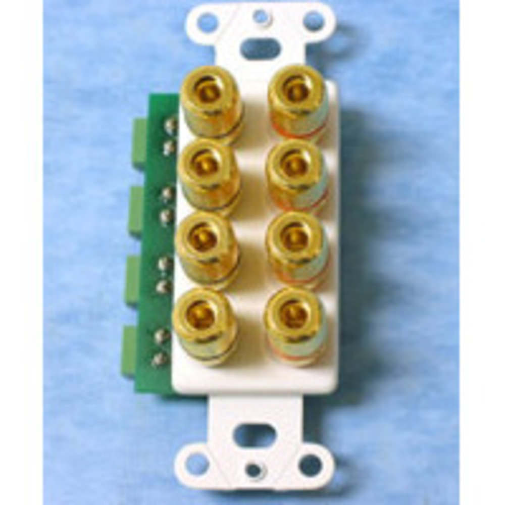 Decorative 4Pair Speaker Wire Binding Posts Wall Plate Insert White