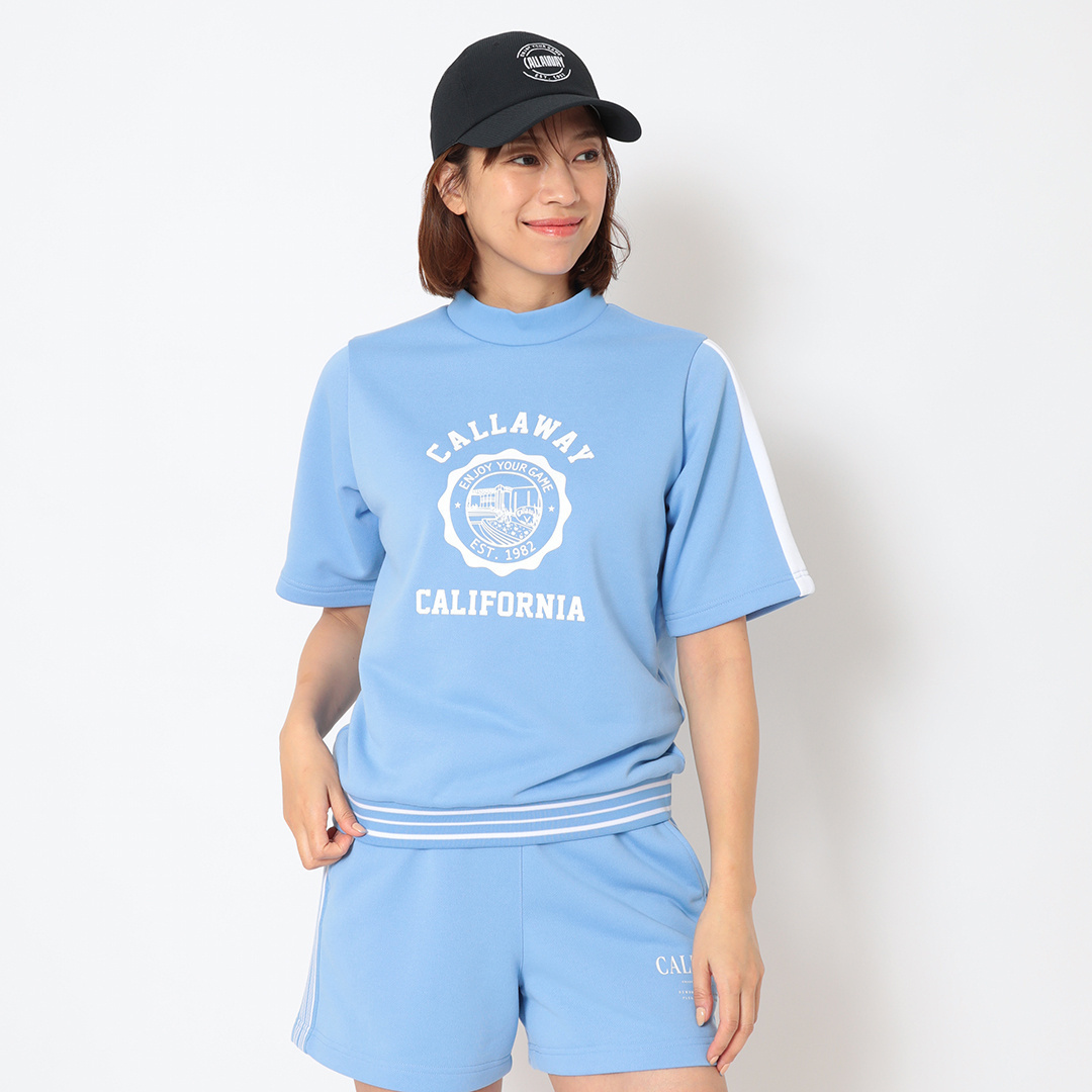 裏毛スウェット半袖ハイネックプルオーバー (WOMENS)