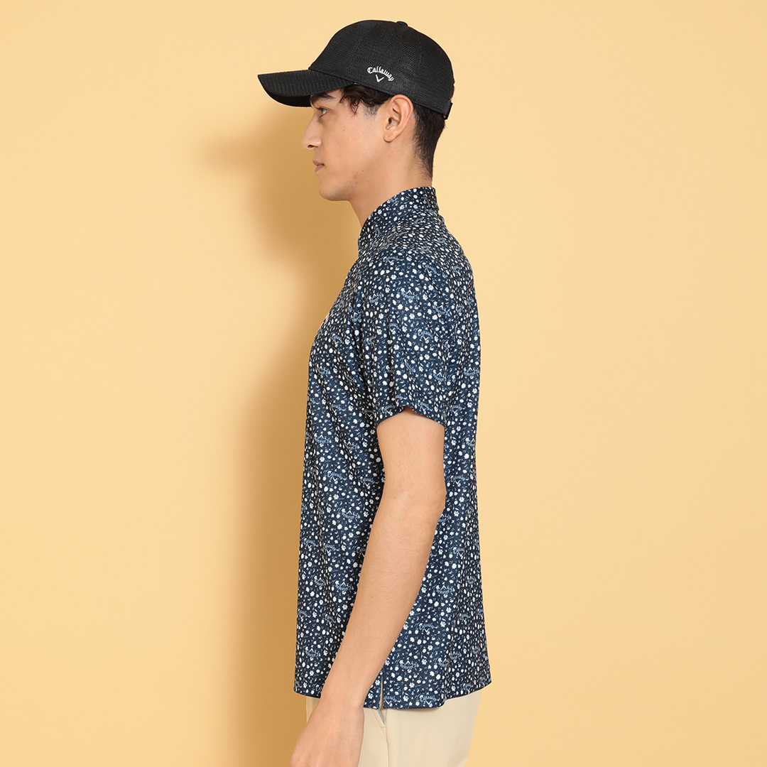 ポリエステルハニカム小花柄半袖シャツ (MENS)