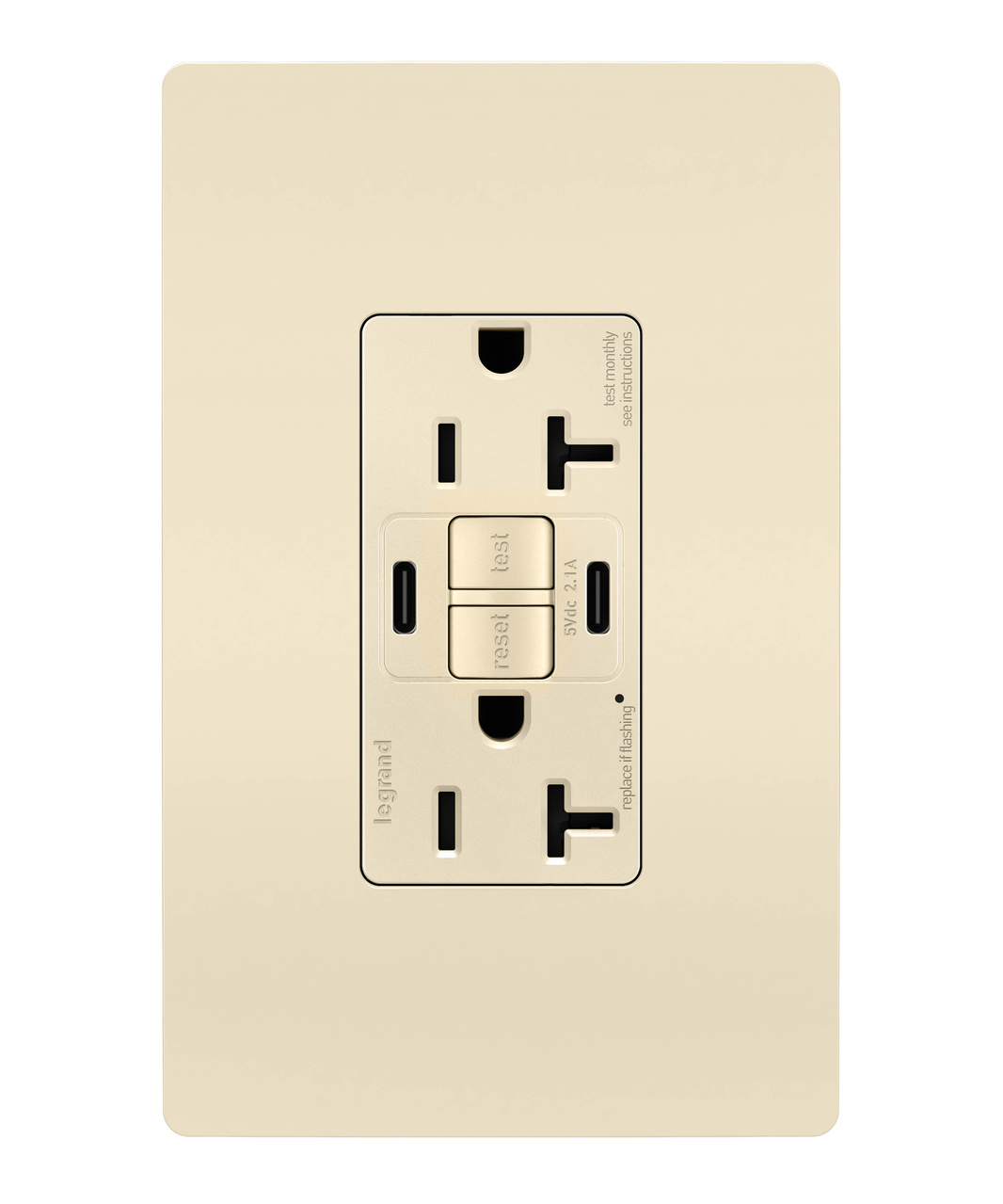 radiant Collection 20 amp GFCI USB Type C/C Outlet in Light Almond
