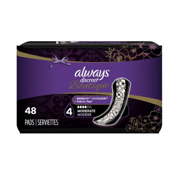 Always Discreet Boutique Moderate Pad - 48/bag (AWQEPT Health & Beauty Health Care Incontinence Aids) photo