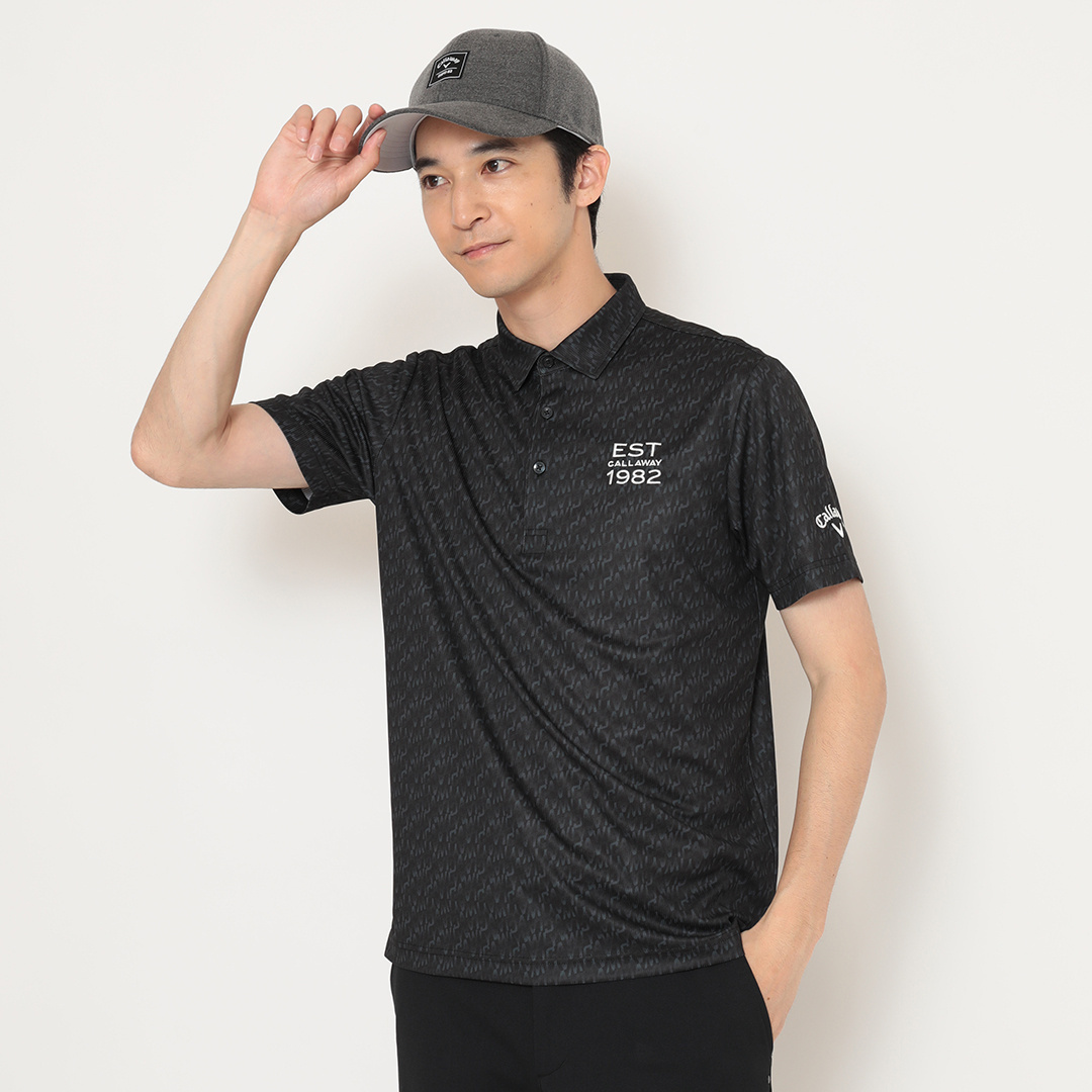 ポリエステルピケ幾何学柄半袖シャツ (MENS)