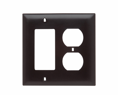 Combination Openings, 1 Duplex Receptacle and 1 Decorator, Two Gang, Brown