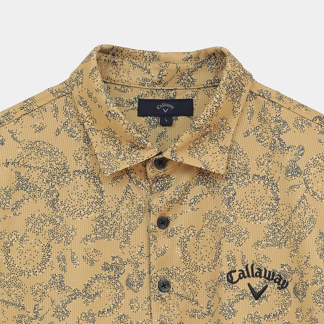ポリエステルピケ花柄ドット半袖シャツ (MENS)