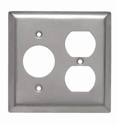 Combination Openings, 1 Single Receptacle and 1 Duplex Receptacle, Two Gang, 302/304 Stainless Steel