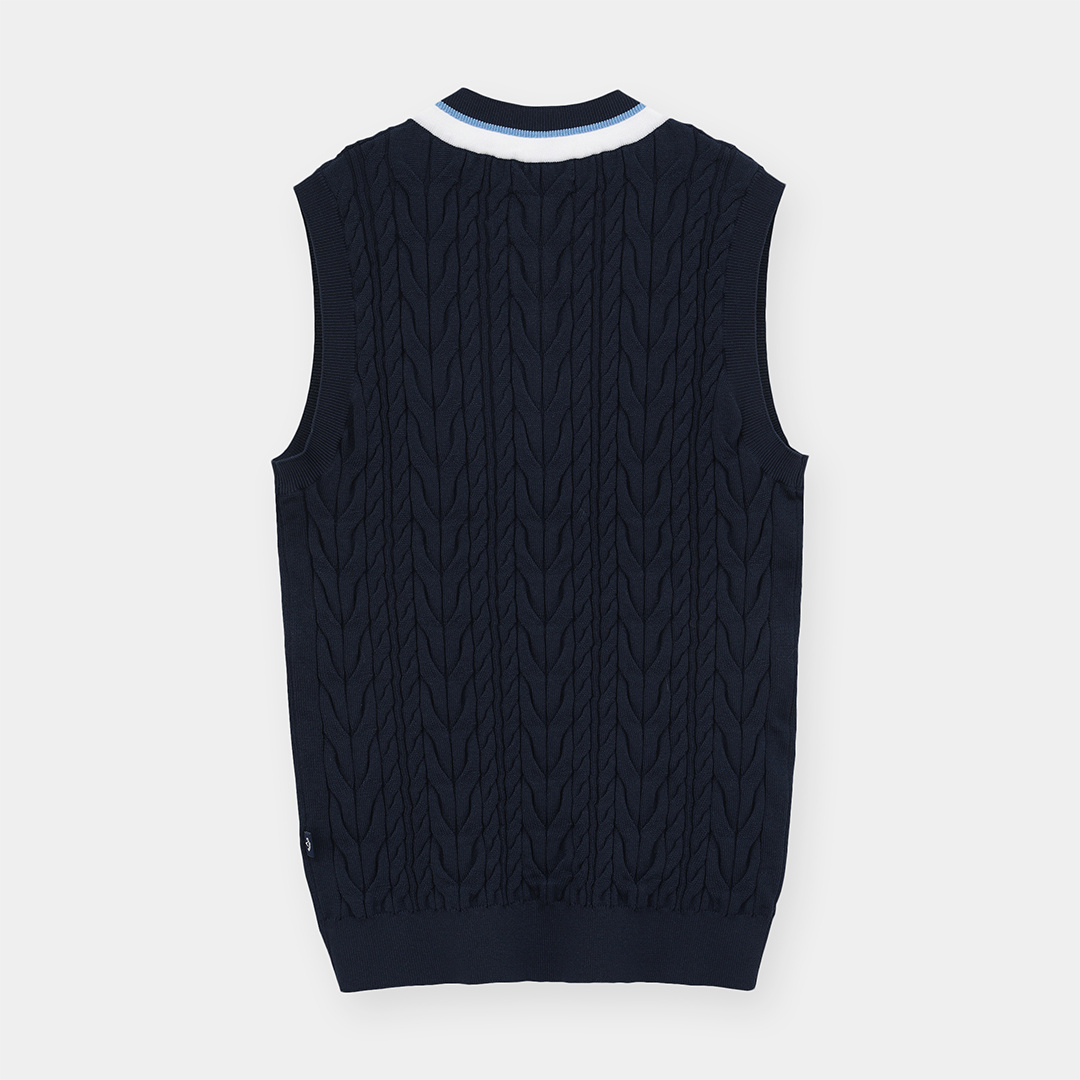 ミニケーブル編みVネックニットベスト (MENS)