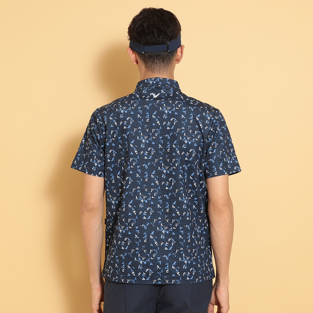 Callaway 幾何学模様 ポロシャツ L ネイビー 幾何学ロゴプリントカノコシャツ ※4Lサイズあり (MENS)