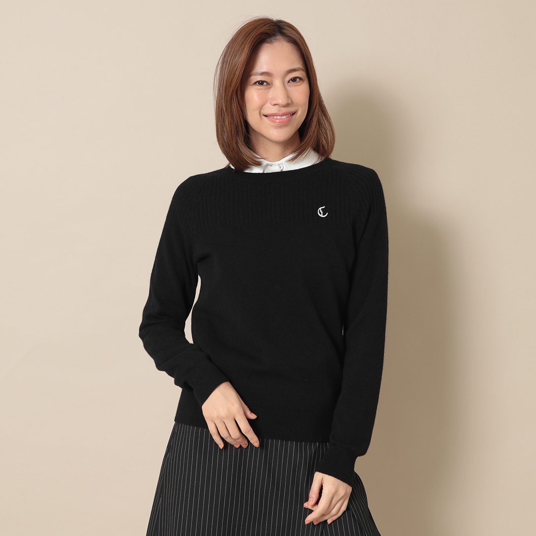 【未使用】定価3.5万円 PGG ロゴニット ブラック レディース Mサイズ リブ切替クルーネックニット (WOMENS)