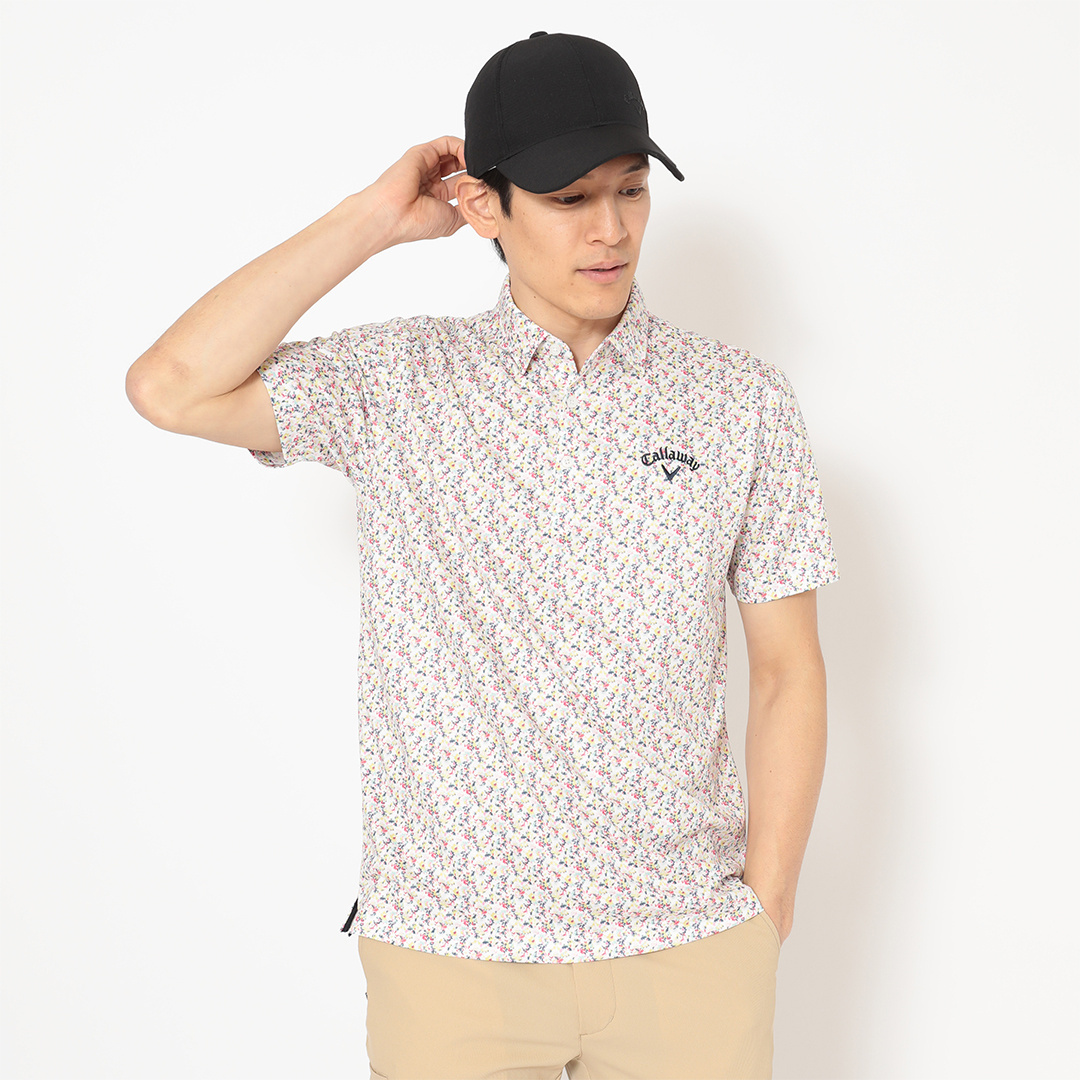 ハニカムメッシュ小花柄半袖シャツ (MENS)