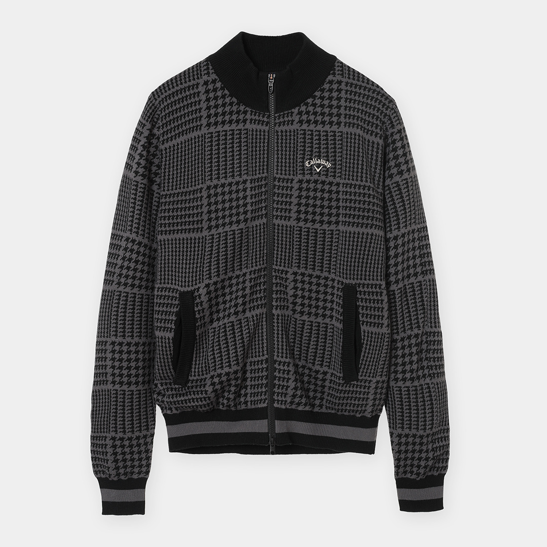 千鳥柄ジャガード防風裏付フルジップニット (WOMENS)