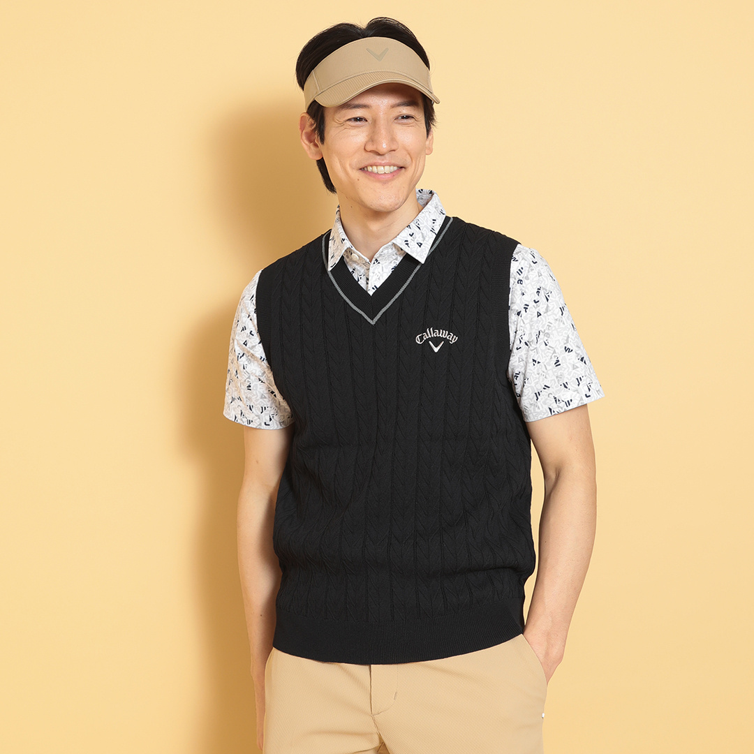 ヘリンボーンVネックニットベスト (MENS)