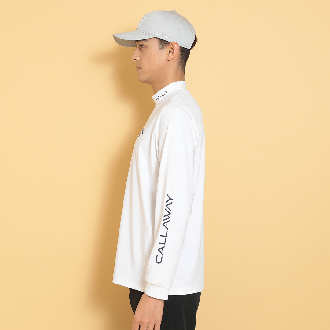 ストレッチスムース長袖モックネックシャツ (MENS)