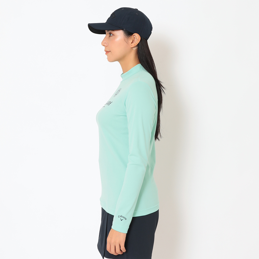 ポリエステルスムース長袖モックネックシャツ (WOMENS)