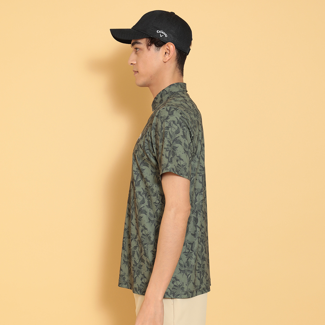 ポリエステルピケ花柄半袖シャツ (MENS)