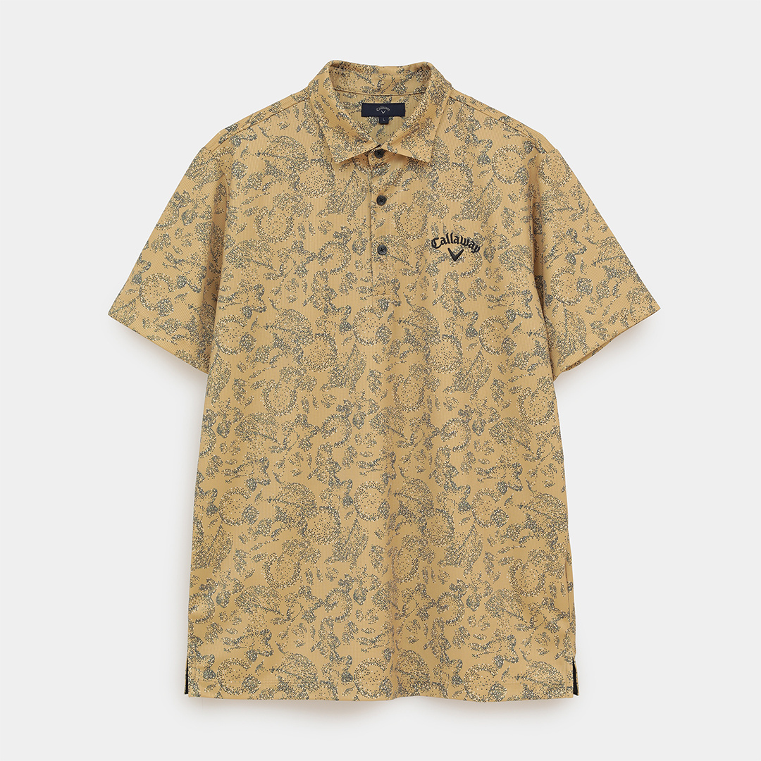ポリエステルピケ花柄ドット半袖シャツ (MENS)