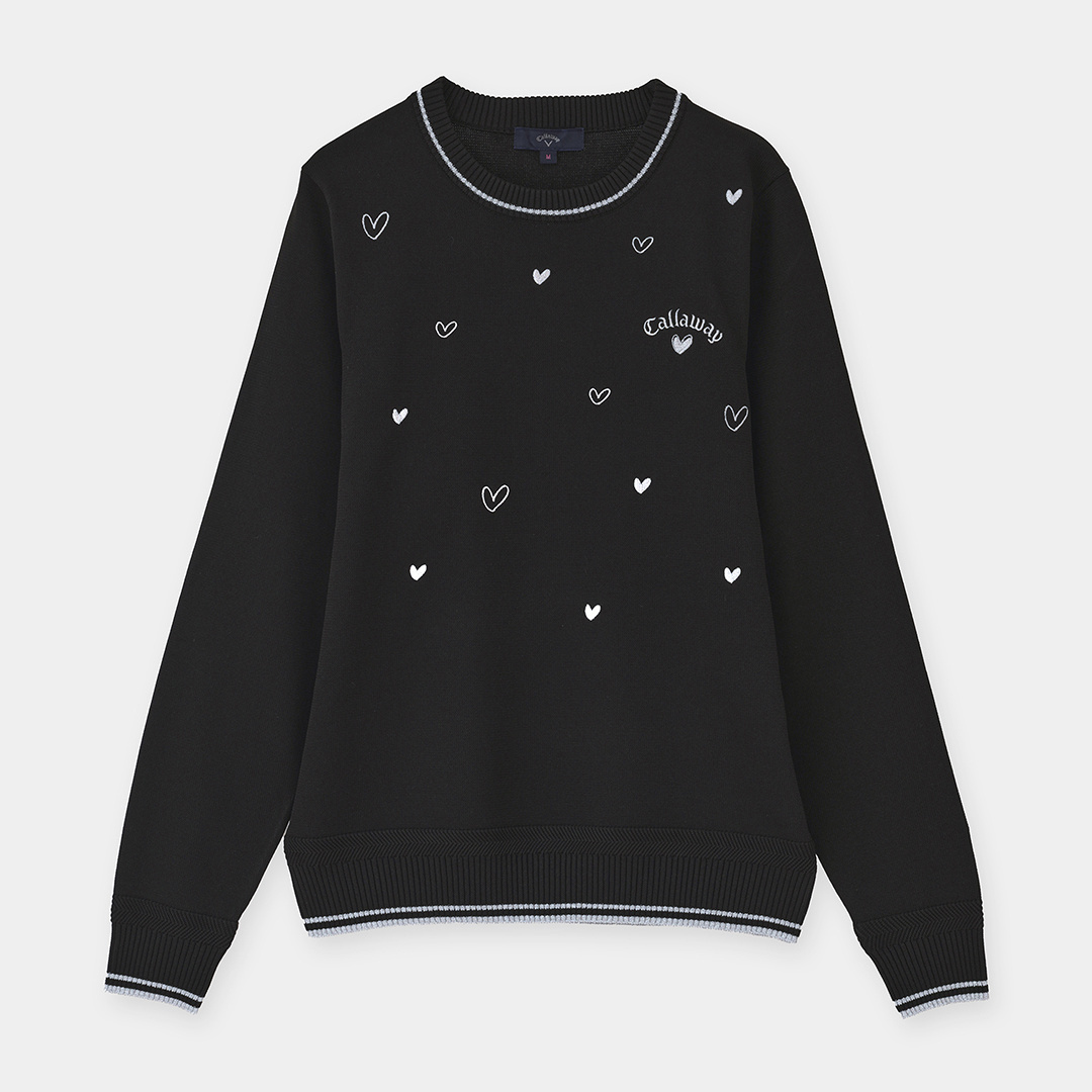 美品！Callaway ロゴ刺繍　ジャカードヘアリーセーター　ブラック　M オンライン限定カラーあり】ラブキャロウェイハート刺繍クルーネック