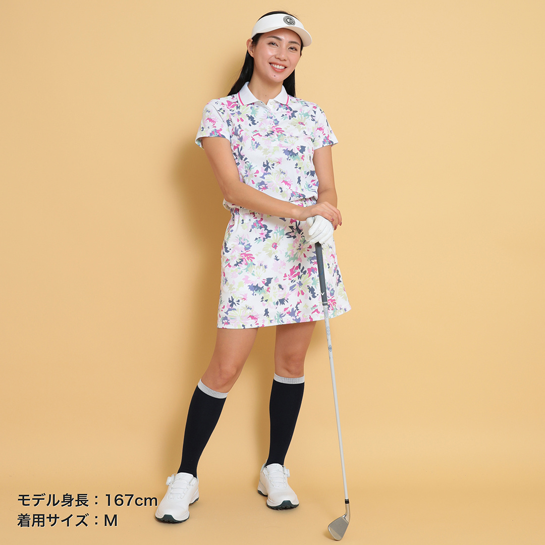 フラワープリント半袖ポロワンピース (WOMENS)