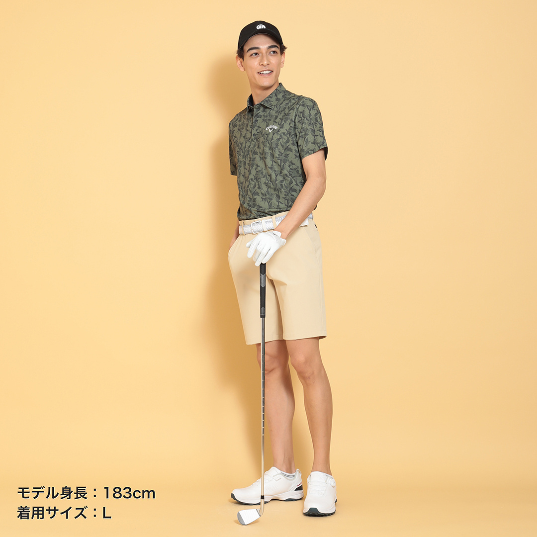 ポリエステルピケ花柄半袖シャツ (MENS)