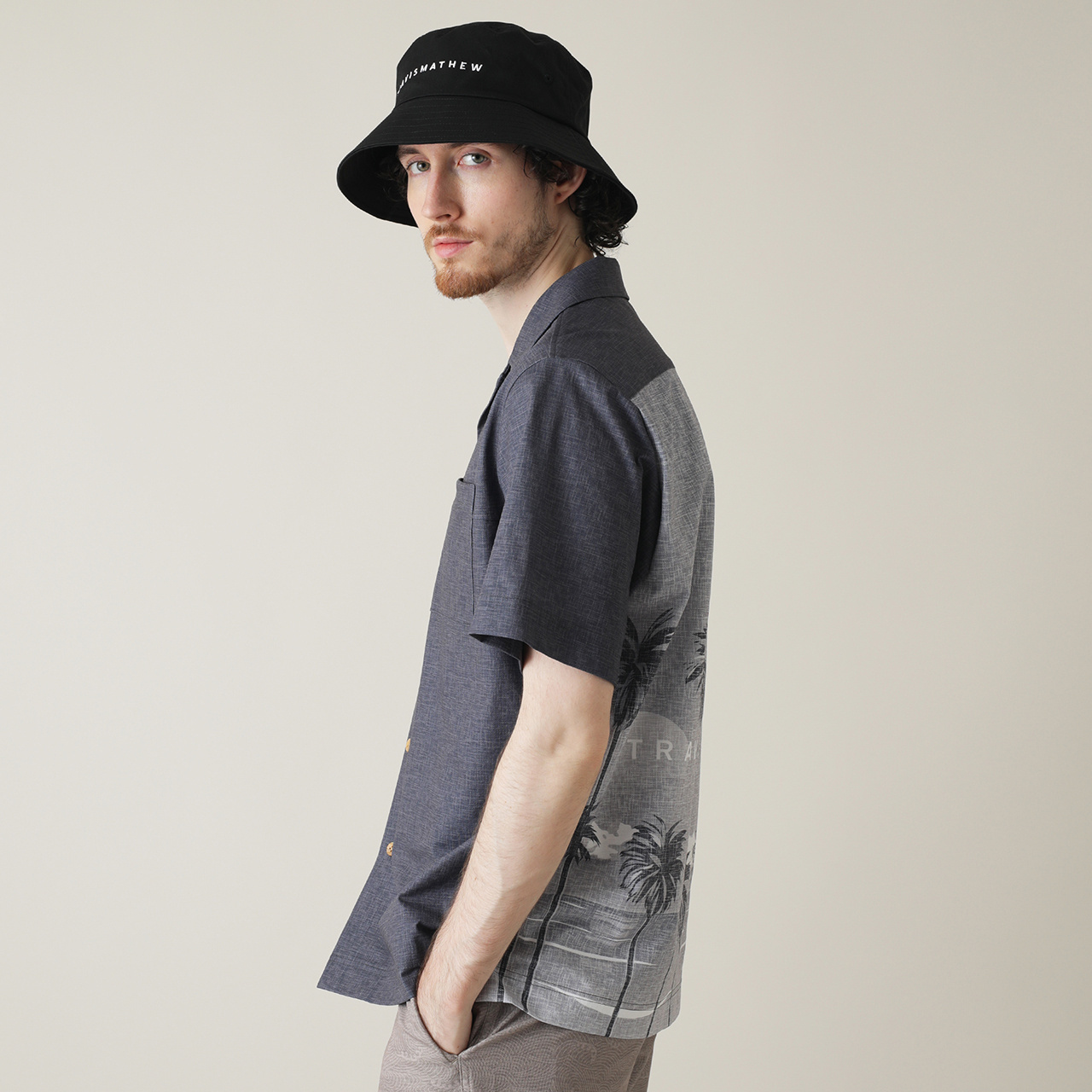 バックプリント 半袖開襟シャツ(MENS)